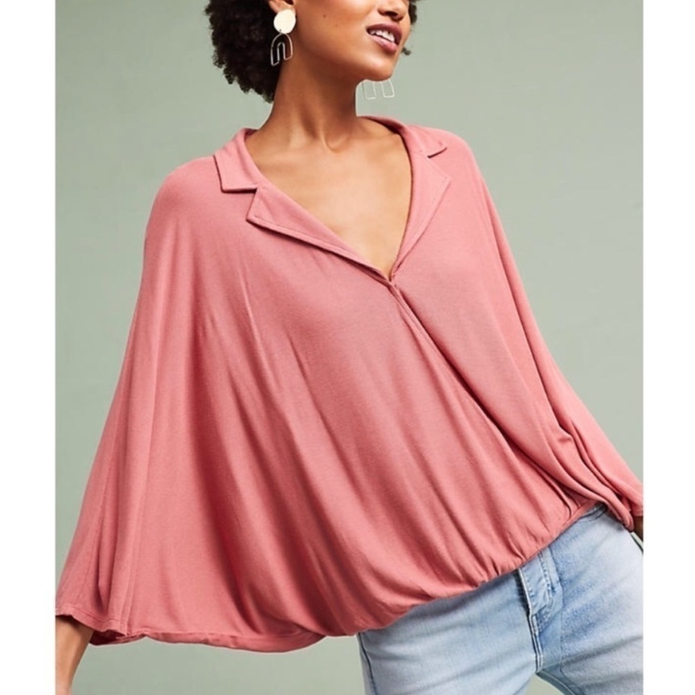 Anthropologie Postmark Blush Pink Wrap Front Dolman Sleeve Top